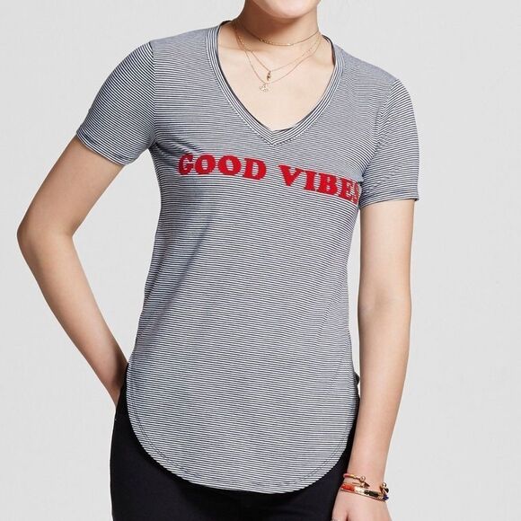 5/$25💜  Good Vibes Striped Short Sleeve Tee - Picture 1 of 7